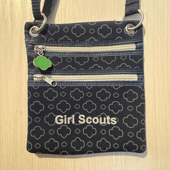 Girl Scouts Blue All Over Logo Zip Crossbody Purse Bag Adjustable Strap - Picture 8 of 11